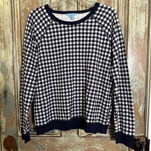 Draper James Sweatshirt Women’s Large Navy Blue And White Checked